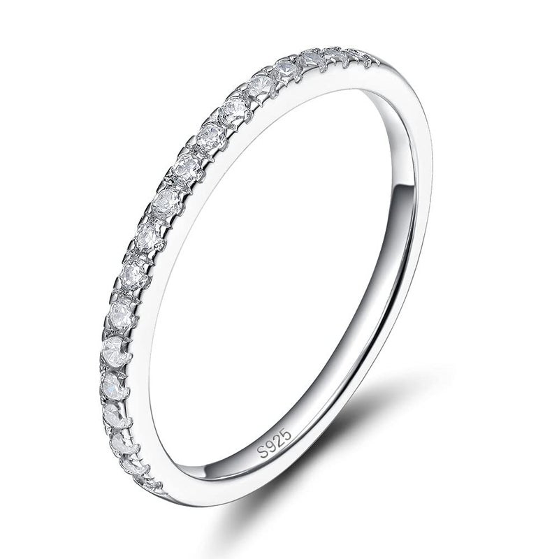 EAMTI 2mm 925 Sterling Silver Wedding Band Cubic Zirconia Half Eternity Stackable Engagement Ring Size 6 - Image 1